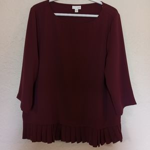 J. JILL Maroon Blouse with Pleated Hem Size Large
